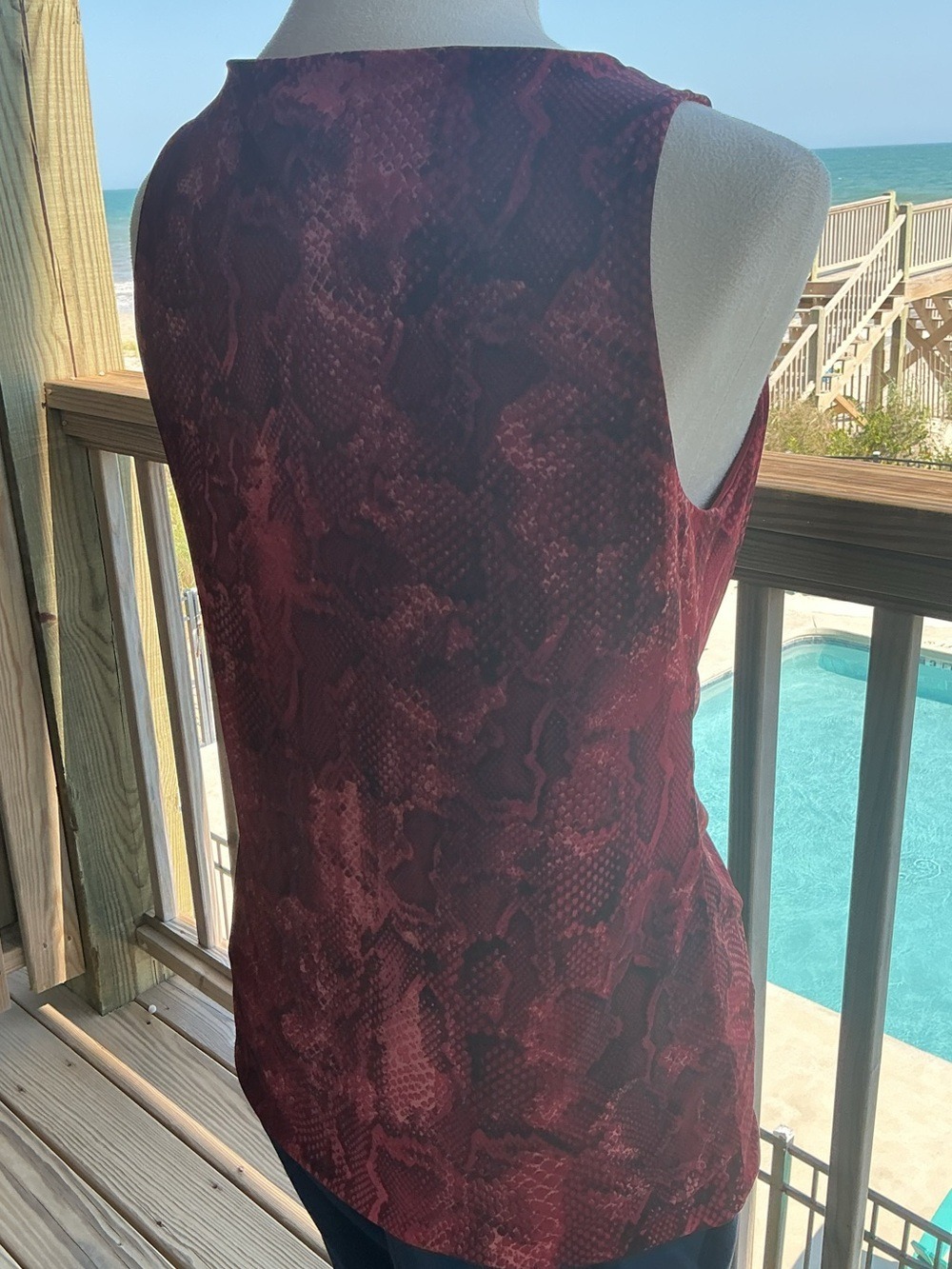 White House Black Market Burgundy Snake-Print Cowl Neck Tank - Picture 7 of 15